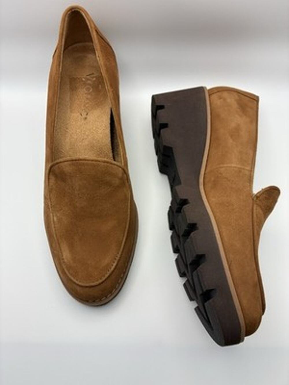 Vionic Ava Womens 6 Loafers Slip-Ons Toffee Brown Suede Tan Water Repellent NEW
